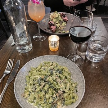 Ledger Restaurant & Bar - Mushroom Campanelle and Long Island Duck. Flower drink is the spring sangria. - Desserts Near Me - Salem, Massachusetts Ledger Restaurant & Bar - Mushroom Campanelle and Long Island Duck. Flower drink is the spring sangria. - Desserts Near Me - Salem, Massachusetts
