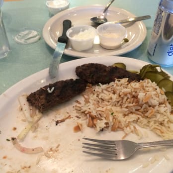 Beirut Restaurant - Ground lamb with rice. The garlic dip in background. - Middle Eastern Near Me - Romulus, Michigan