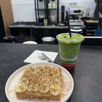 Kaizen & Coffee - PB and banana toast, strawberry matcha - Coffee & Tea Near Me - San Mateo, California Kaizen & Coffee - PB and banana toast, strawberry matcha - Coffee & Tea Near Me - San Mateo, California