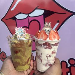 Sweet & Sticky Food Truck - Dubai chocolate strawberries & Strawberries and cream with edible Labubu