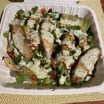 The Peach Cafe - Chicken pesto salad with toasted bread of choice ($11) After mixing - New American Near Me - Monrovia, California The Peach Cafe - Chicken pesto salad with toasted bread of choice ($11) After mixing - New American Near Me - Monrovia, California