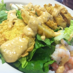 JB's Grill - Fried green tomato salad with boiled shrimp and lump crab, topped with remoulade!