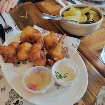 Kjun - Cod beignets and green tomato kimchi - Korean Near Me - New York, New York Kjun - Cod beignets and green tomato kimchi - Korean Near Me - New York, New York