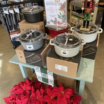 Chef Darin's Kitchen Table - Beautiful poinsettias and cookware - Kitchen Supplies Near Me - Savannah, Georgia
