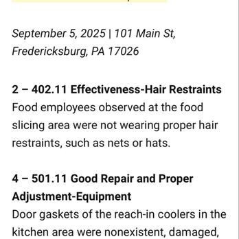 Fredericksburg Eagle Hotel - Except from complete inspection report. - Sports Bars Near Me - Fredericksburg, Pennsylvania