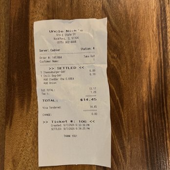 Uncle Nick's - Receipt - Greek Near Me - Rockford, Illinois Uncle Nick's - Receipt - Greek Near Me - Rockford, Illinois