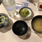 Photo of Sushi Gen - Los Angeles, CA, United States. Miso soup and appetizers with sashimi dinner