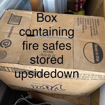 Affordable F--t R--e M---r - Box of fire safes stored upside down - Movers Near Me Affordable F--t R--e M---r - Box of fire safes stored upside down - Movers Near Me