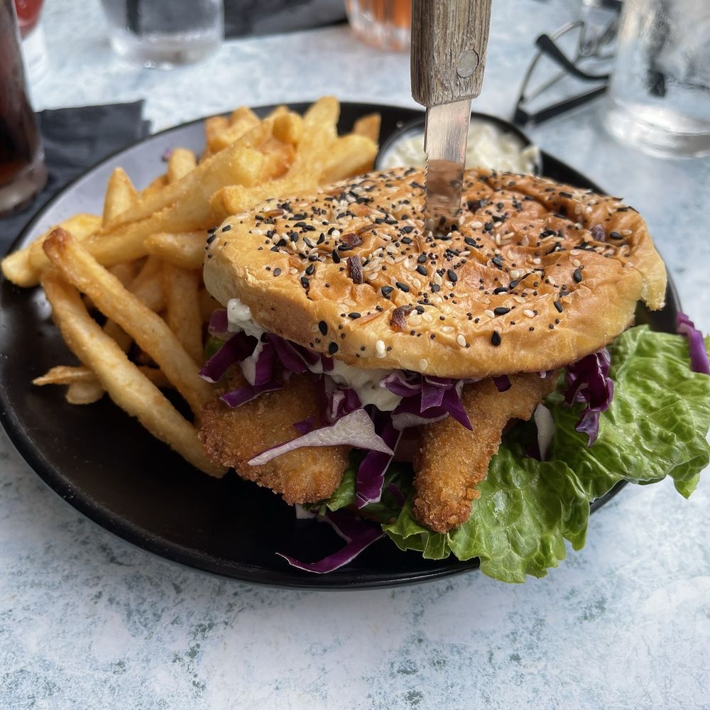 Perch Sandwich and fries Perch Sandwich and fries