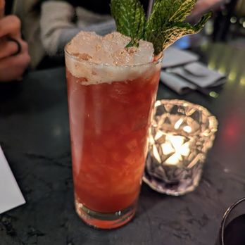 Crawford & Son - Spiritual Gangster cocktail. $16. Mezcal, mulled wine, falernum, cynar. - New American Near Me - Raleigh, North Carolina
