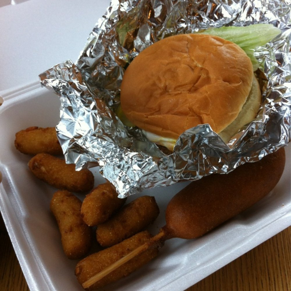 Cook Out - Big Double Burger combo with corn dog(!) and hush puppies(!) for the side. - Fast Food Near Me - Salisbury, North Carolina Cook Out - Big Double Burger combo with corn dog(!) and hush puppies(!) for the side. - Fast Food Near Me - Salisbury, North Carolina
