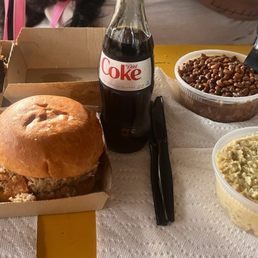 Pulled pork with Cracklings , brisket sandwich, hopping John and potato salad Pulled pork with Cracklings , brisket sandwich, hopping John and potato salad