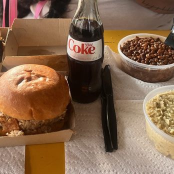 City Limits Barbeque - Pulled pork with Cracklings , brisket sandwich, hopping John and potato salad - Barbeque Near Me - West Columbia, South Carolina City Limits Barbeque - Pulled pork with Cracklings , brisket sandwich, hopping John and potato salad - Barbeque Near Me - West Columbia, South Carolina