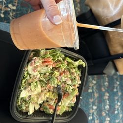 Green Leaf's & Bananas - Greek-ish salad and mango smoothie
