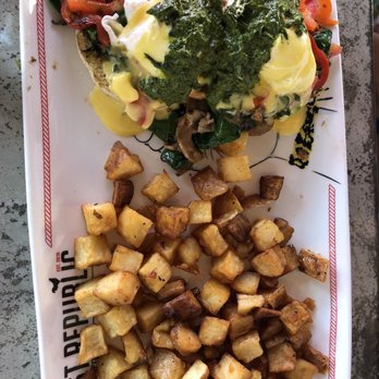 Breakfast Republic - Mushroom and pesto eggs Benedict - Breakfast & Brunch Near Me - Irvine, California