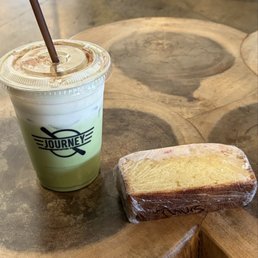 Banana Fosters Matcha and a Lemon Loaf slice Banana Fosters Matcha and a Lemon Loaf slice
