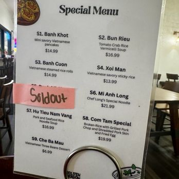 Golden Dragon - side table menu - Vietnamese Near Me - Reno, Nevada