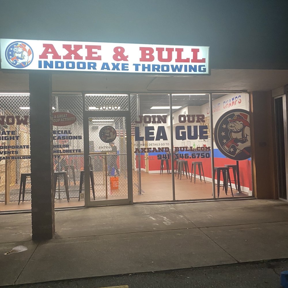 Axe and Bull - Located in a small plaza - Axe Throwing Near Me - Sarasota, Florida Axe and Bull - Located in a small plaza - Axe Throwing Near Me - Sarasota, Florida