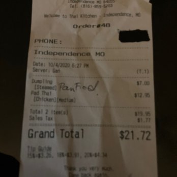 Thai Kitchen - Receipt - Thai Near Me - Independence, Missouri Thai Kitchen - Receipt - Thai Near Me - Independence, Missouri