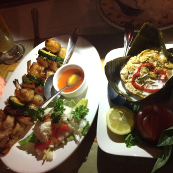 Battambang  - Bangkair Aing (grilled jumbo prawns) & Amok Trei (thinly sliced filet of fish in a red lemon grass sauce, steamed in banana leaves) -just ok - Cambodian Near Me - Oakland, California