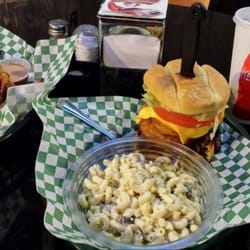 Rack 'Em Billiards - I do believe this is a Double bacon cheeseburger with a side of Mac salad AND a side of fries.
