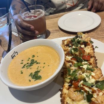 Seasons 52 - Lobster bisque and chipotle bbq shrimp flatbread - New American Near Me - Oak Brook, Illinois Seasons 52 - Lobster bisque and chipotle bbq shrimp flatbread - New American Near Me - Oak Brook, Illinois