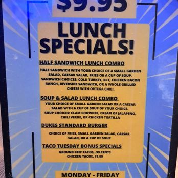 Duke's Bar & Grill - Weekly Lunch Specials Menu - American Near Me - Riverside, California Duke's Bar & Grill - Weekly Lunch Specials Menu - American Near Me - Riverside, California
