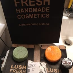 Orange shampoo bar, conditioner bar, Miranda soap and hand cream sample!