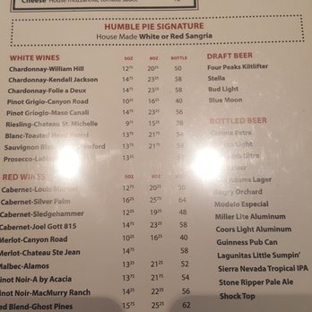 Humble Pie - Menu with no prices for beers. - Pizza Near Me - Phoenix, Arizona