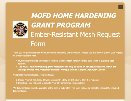 Photo of Defensible Designs - Orinda, CA, US. MOFD also offers grants for Ember-Resistent Mesh to protect your crawlspace, attic and more.