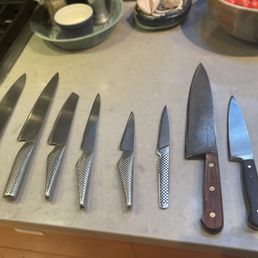 My 6 Global plus 3 additional knives the Seattle Cutlery sharpened