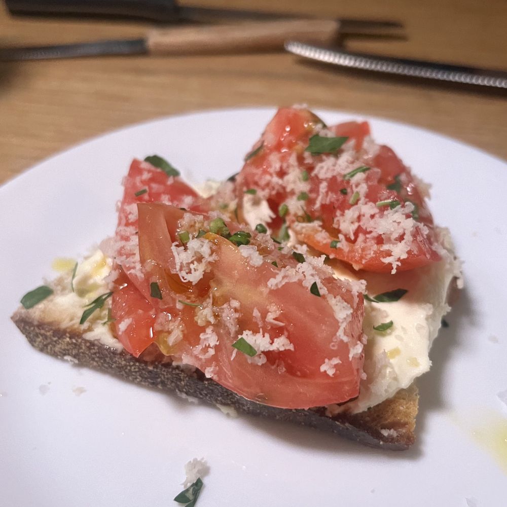 Scratch & Co - Tomato toast - sourdough toast, tomato, ricotta, horseradish, and herbs - Cocktail Bars Near Me - Pittsburgh, Pennsylvania Scratch & Co - Tomato toast - sourdough toast, tomato, ricotta, horseradish, and herbs - Cocktail Bars Near Me - Pittsburgh, Pennsylvania