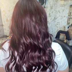Dark mahogany and burgundy with extensions