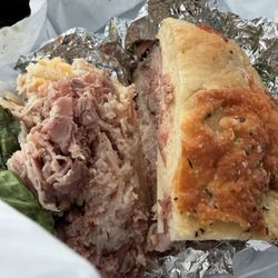This was such an amazing and delicious deli sandwich! 10 out of 10 I believe it's called HCC. (Ham, turkey, roast beef) on Italian bread