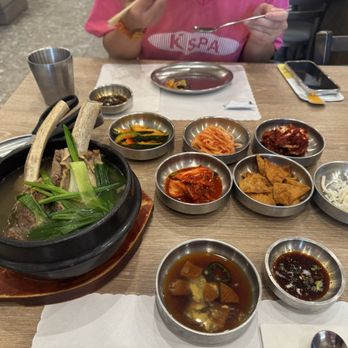 Damee Korean Restaurant - Galbi tang, banchan including radish, fishcake, zucchini, kimchi, a mayo konjac(?) salad, and spicy raw marinated crab - Korean Near Me - Buena Park, California Damee Korean Restaurant - Galbi tang, banchan including radish, fishcake, zucchini, kimchi, a mayo konjac(?) salad, and spicy raw marinated crab - Korean Near Me - Buena Park, California