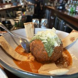 Bridge House Restaurant - The meatball must've been deep-fried. The outside of it was not edible.