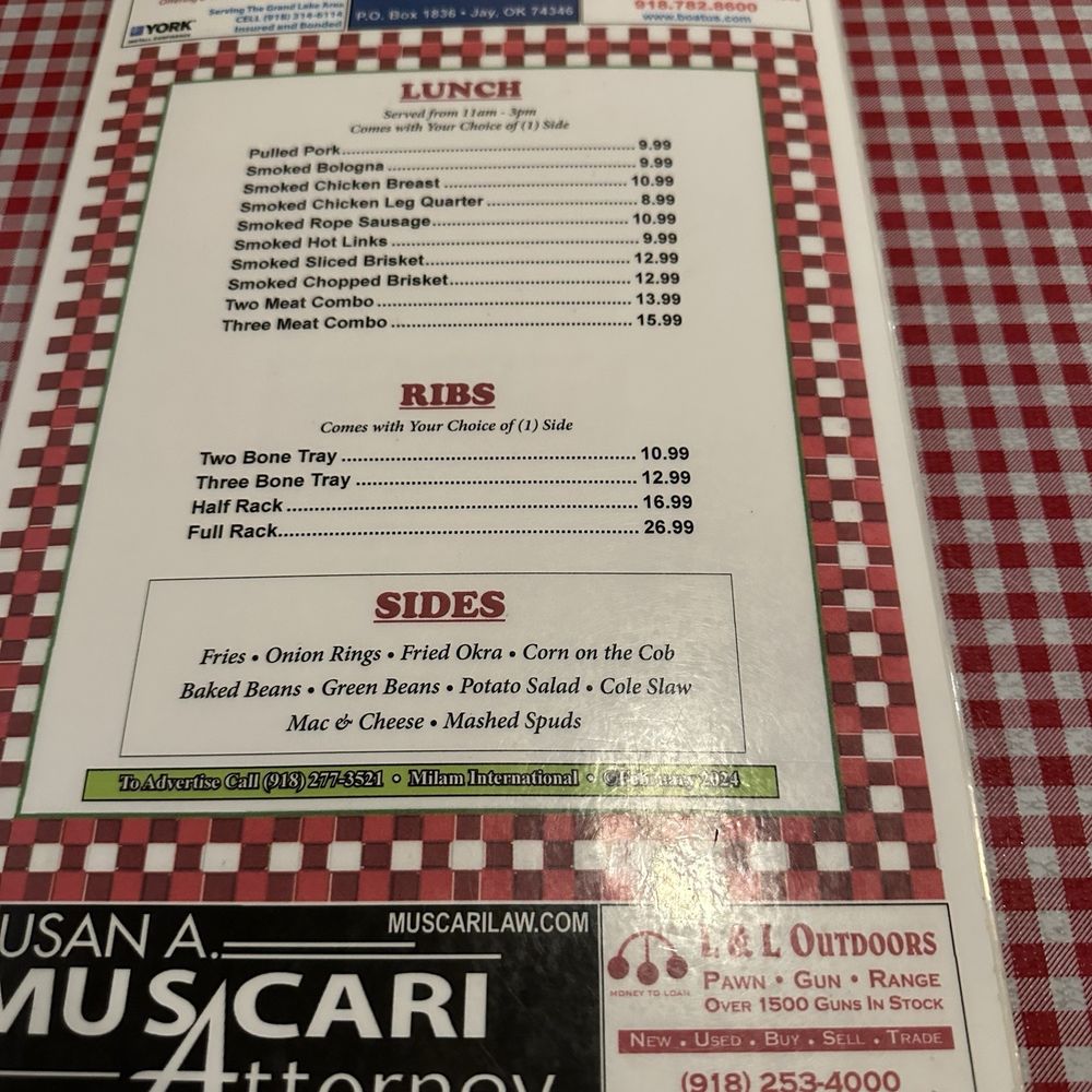 Honey Creek BBQ - Lunch menu - American Near Me - Grove, Oklahoma