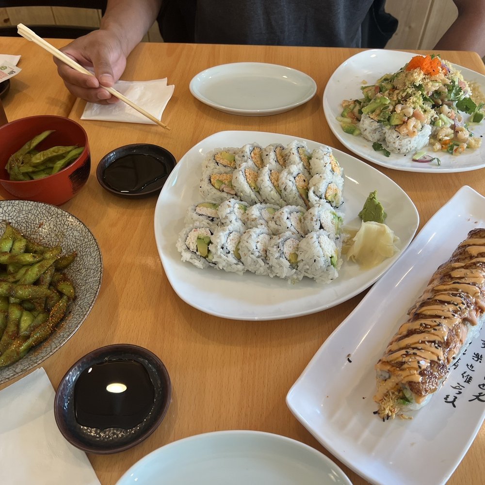 Kumi Ko - 11. Garlic Edamame (spicy)  1. California Roll 9. Mexican Roll 15. Shrimp Ceviche Roll 7. Spicy Baked Salmon Roll - Japanese Near Me - Compton, California