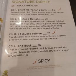 Menu signature dishes