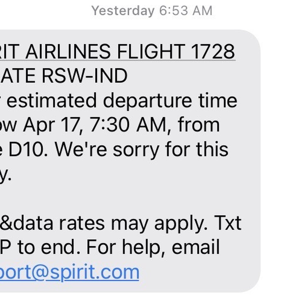 Spirit Airlines - Text messages from Spirit airlines - Airlines Near Me - Indianapolis, Indiana Spirit Airlines - Text messages from Spirit airlines - Airlines Near Me - Indianapolis, Indiana