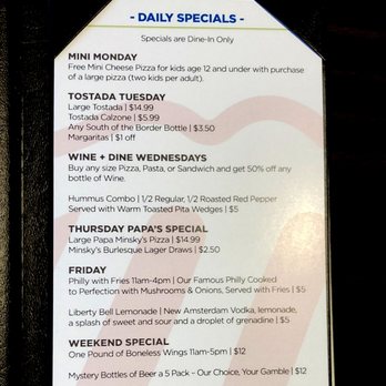 Minsky's Pizza - Daily Specials (Weekday Lunch Special Not Shown) - Pizza Near Me - Olathe, Kansas Minsky's Pizza - Daily Specials (Weekday Lunch Special Not Shown) - Pizza Near Me - Olathe, Kansas