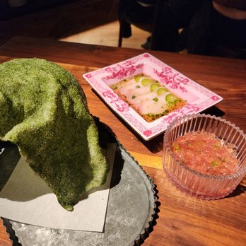 Angler - kingfish crudo (back), bluefin tuna & seaweed chip - Seafood Near Me - San Francisco, California Angler - kingfish crudo (back), bluefin tuna & seaweed chip - Seafood Near Me - San Francisco, California