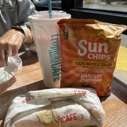 Tropical Smoothie Cafe - POMEGRANATE PLUNGE™ CARIBBEAN JERK CHICKEN and Sun Chips