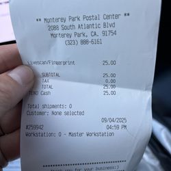 Monterey Park Postal Center - Receipt