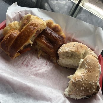 The Bagel Bakery - Salt bagel and a sausage link cheese croissant - Coffee & Tea Near Me - Monterey, California The Bagel Bakery - Salt bagel and a sausage link cheese croissant - Coffee & Tea Near Me - Monterey, California