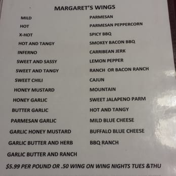 Margaret's Cafe - Wing flavors. Get the x-hot, sweet jalapeño parmensean and buffalo blue cheese! - American Near Me - Toronto, Ohio Margaret's Cafe - Wing flavors. Get the x-hot, sweet jalapeño parmensean and buffalo blue cheese! - American Near Me - Toronto, Ohio
