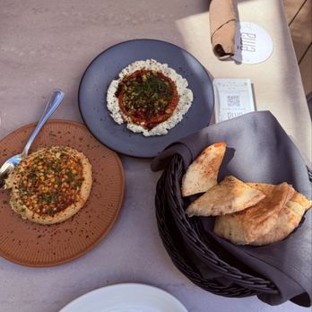 Ema - spicy whipped feta and corn hummus with homemade pita bread - Mediterranean Near Me - Austin, Texas