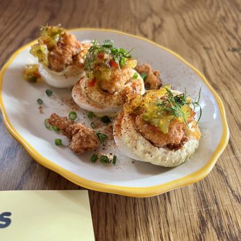 La Lucha - Popcorn shrimp deviled eggs - Seafood Near Me - Houston, Texas