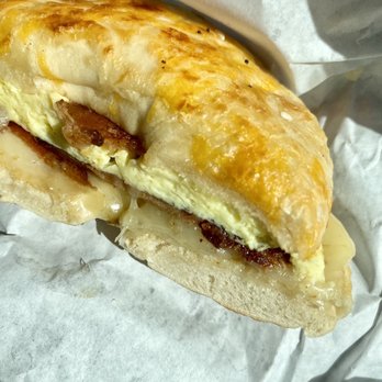 Bodi's Java - Bagel sandwich with pepper jack cheese, eggs and bacon. - Coffee & Tea Near Me - Castro Valley, California