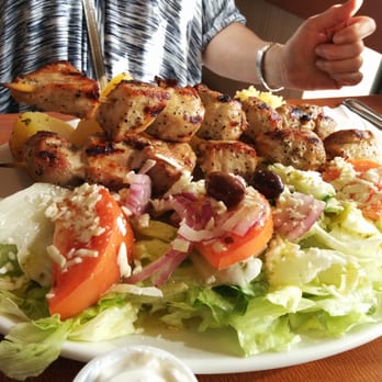 Bluebay - Pork souvlaki dinner with salad, potatoes, and rice. - Seafood Near Me - Markham, Ontario